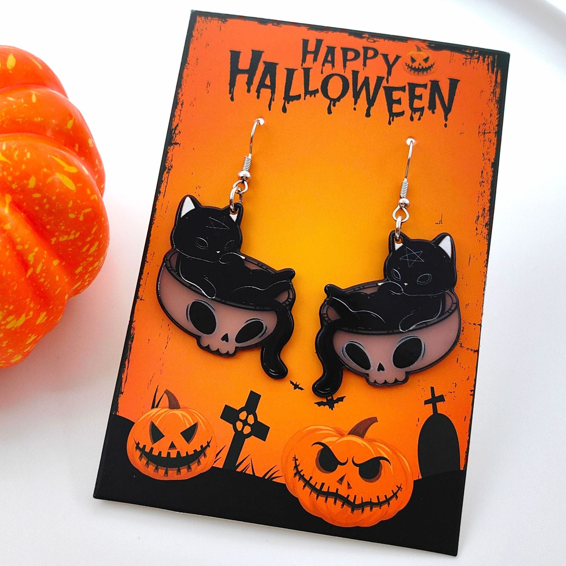 Wholesale Halloween Dark Series Acrylic Luminous Black Cat Ghost Earrings ACC-ES-XiZhao021