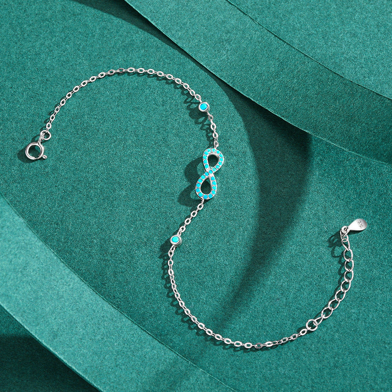 Wholesale S925 Silver Infinite Love Symbol Bracelet Turquoise Hand Jewelry Cross Chain Heart Bracelets ACC-BT-MoDian002
