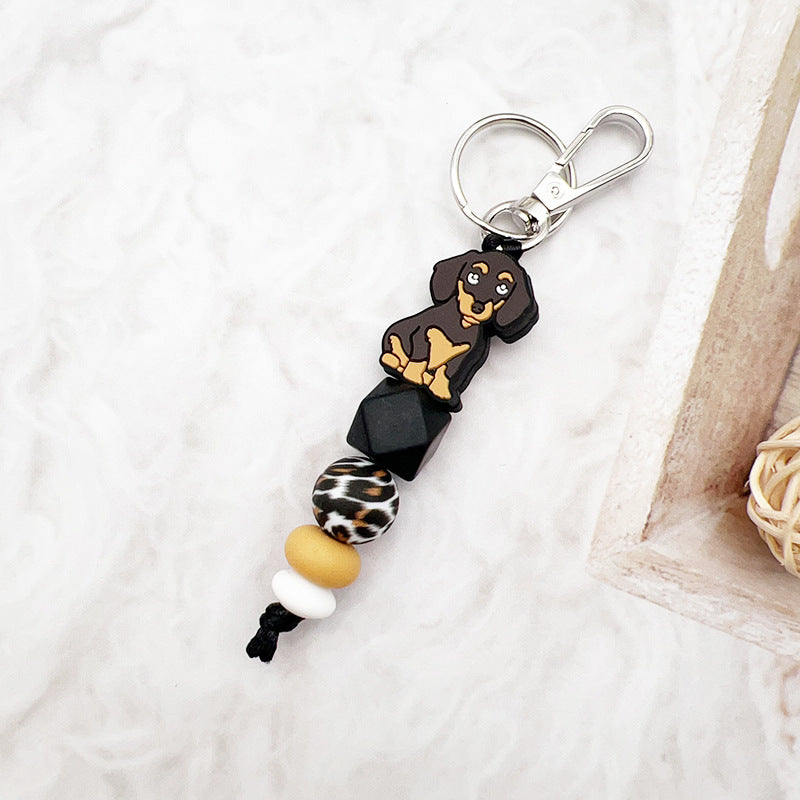 Wholesale Cute Puppy Silicone Beaded Keychain ACC-KC-JiuYa002