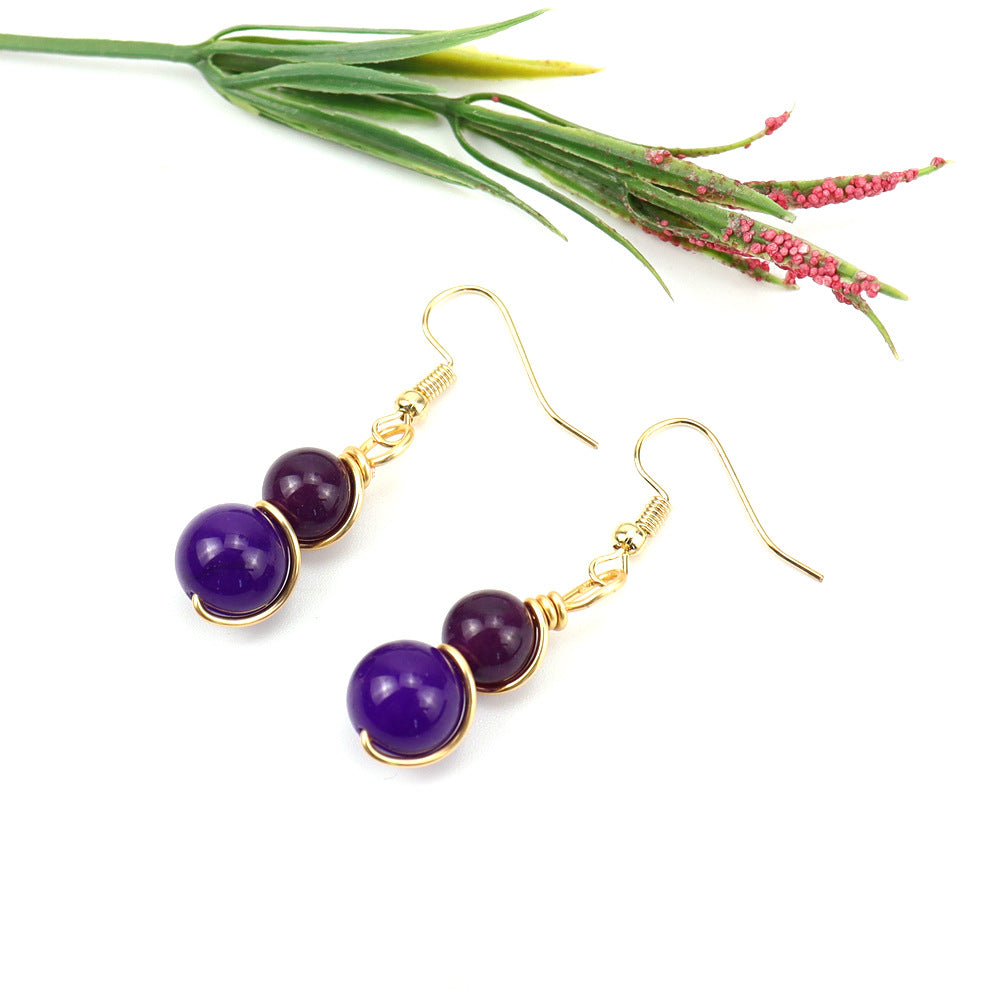 Wholesale Handmade Tree Design Gold Tone Crystal Beaded Wire Wrapped Drop Earrings Fashion Accessory Gift Boutique Resale