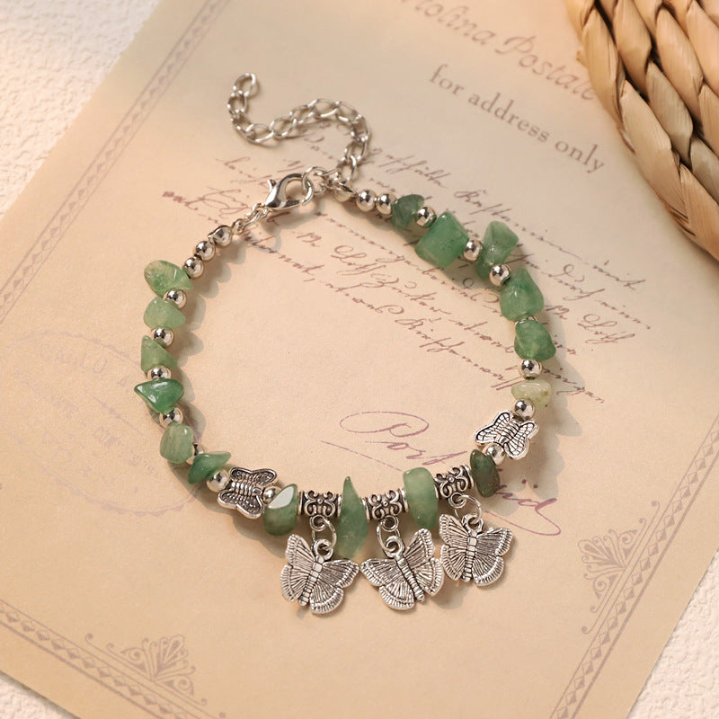 Wholesale Vintage Ethnic Mori Bracelet Niche Design Artistic Silver Amethyst Butterfly Bracelet Women' s New Chinese Accessories