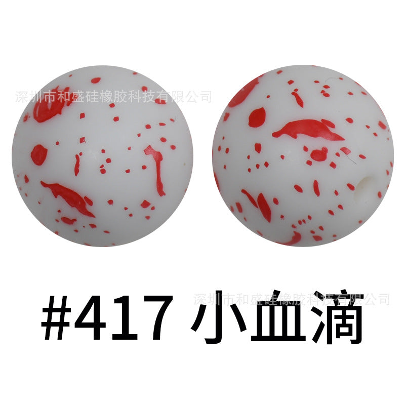 Wholesale 50pcs 15mm Western Style Leopard Skull Color Aztec Printed Silicone Balls Beads ACC-BDS-HeSheng002