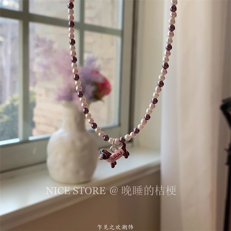 Wholesale  Pink Sausage Puppy Pearl Necklace