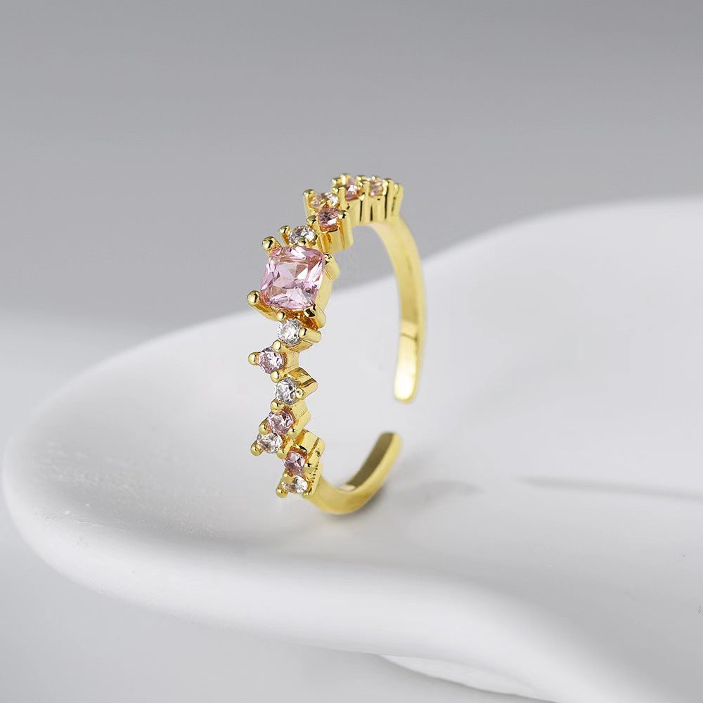 Wholesale Light Luxury Zircon Inter-color Pink Open Rings ACC-RS-YXY041