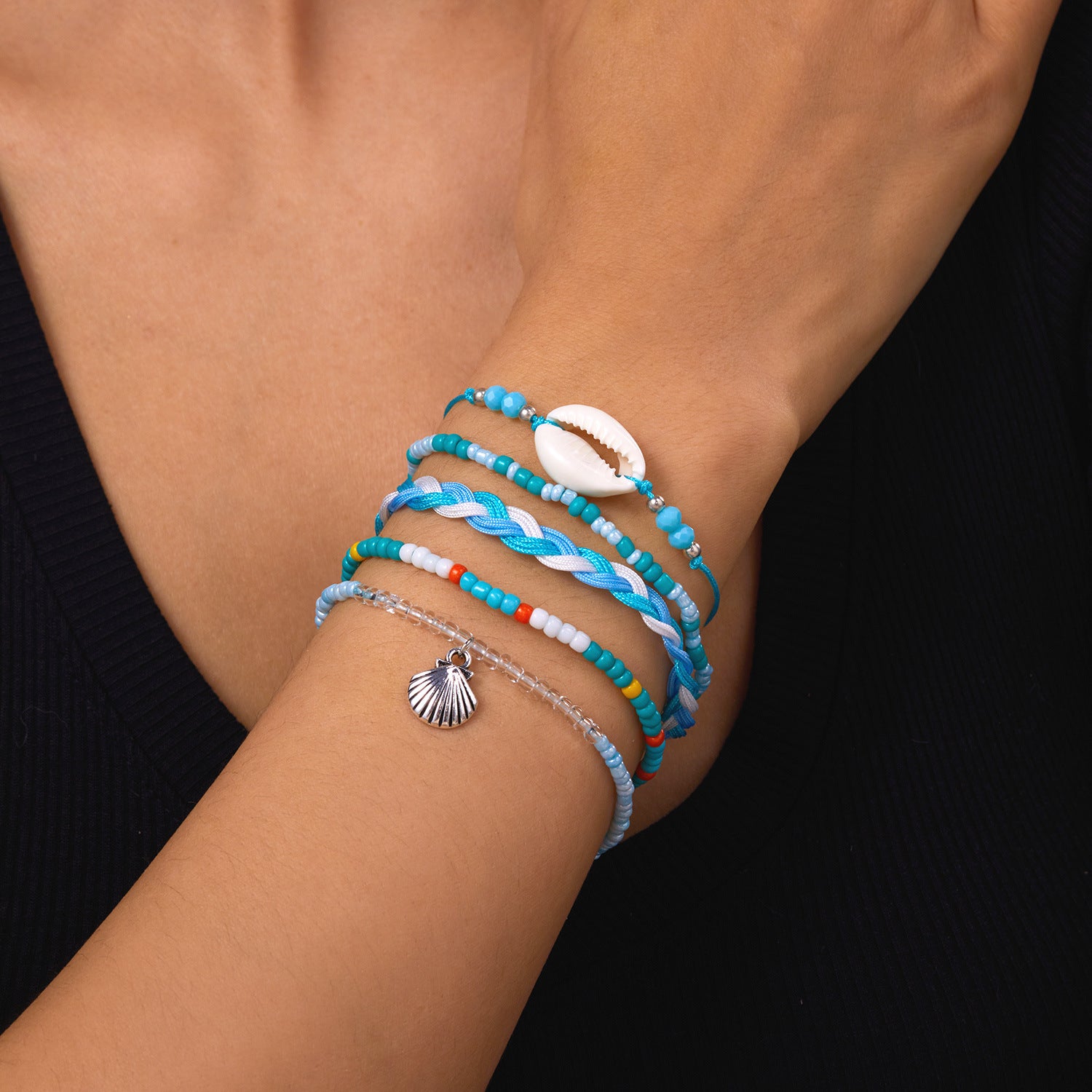 Wholesale Bohemian  Starfish Blue Bead Bracelet suit