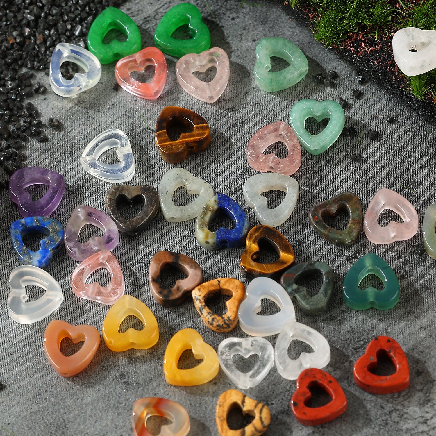 Wholesale 10mm Natural Crystal Agate Stone Hollow Heart Necklace  Pendant