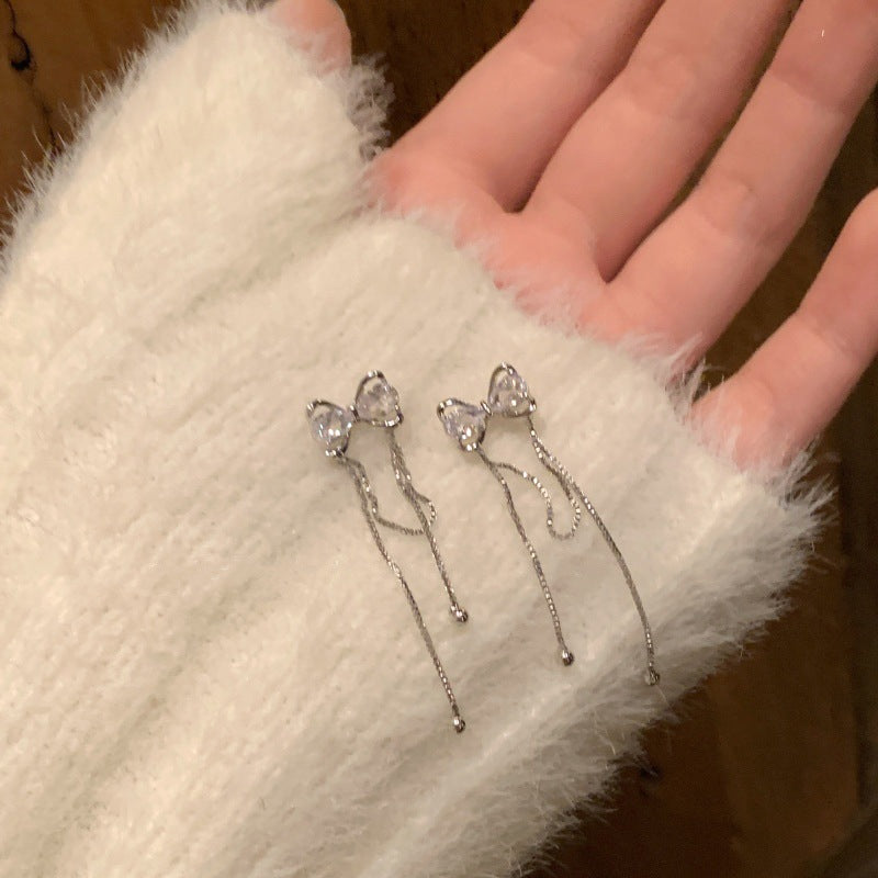 Wholesale Full Diamond Sweet Bow Pearl Earrings