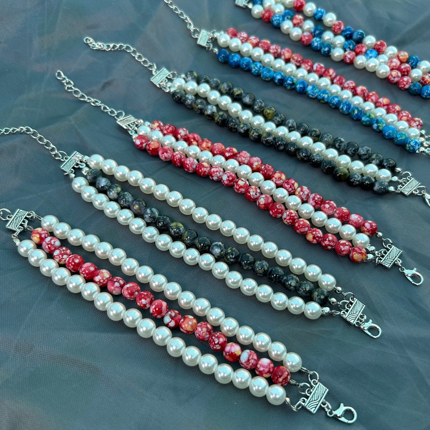 Wholesale Creative Flag Color Pearl Necklace American Independence Day