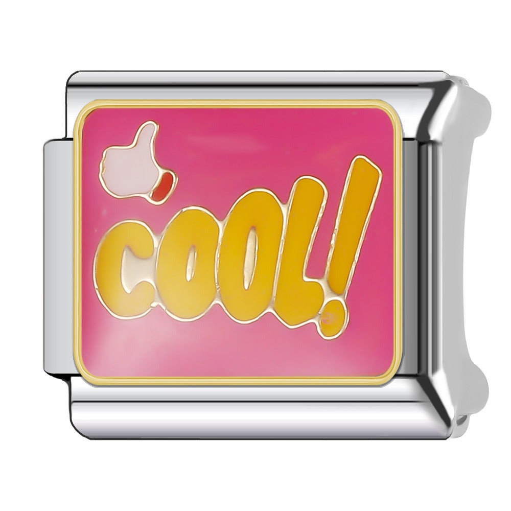 Wholesale Italian Charm Bracelet 9mm DIY Splicing English Series Cute Cartoon Stainless Steel Composable Bracelet