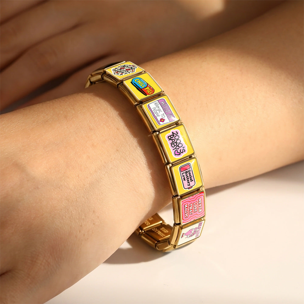 Wholesale Stainless Steel DIY Charm Bracelet with Fun Slogan Letter Beads,  Fashion Accessory for Everyday Wear or Gift