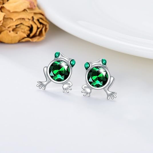 Wholesale  green diamond frog earrings