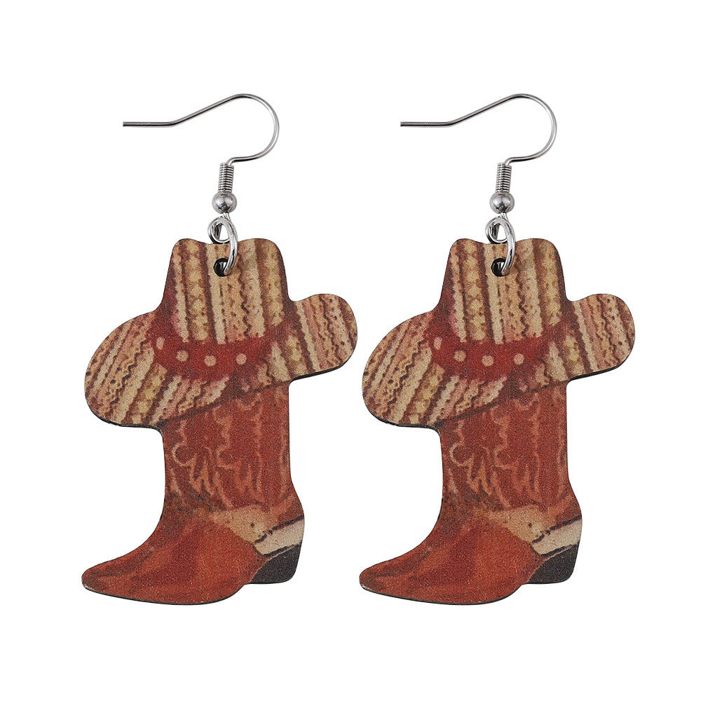 Wholesale  Western Cowboy Boots Hat Pendant Earrings