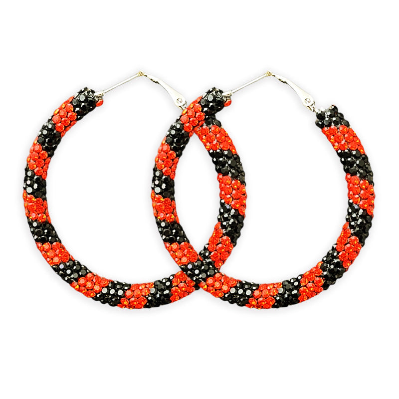 Wholesale 2 pairs/ pack   color-block striped orange and black large earrings