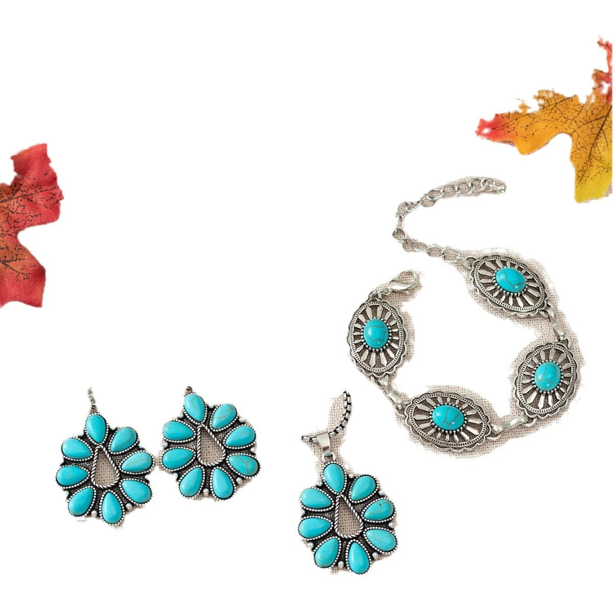 Wholesale Bohemian Vintage Turquoise Teardrop Necklace Earrings Bracelet ACC-NE-Gaoz002