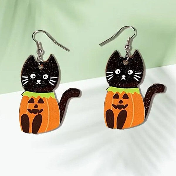 Wholesale  Cat Pumpkin Acrylic Earrings Trendy Ghost Stud Earrings for Party Gift Boutique Jewelry Accessory