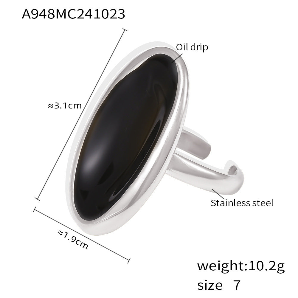 Wholesale  Oval Open Ring Light Luxury Drop Oil Stainless Steel Rings