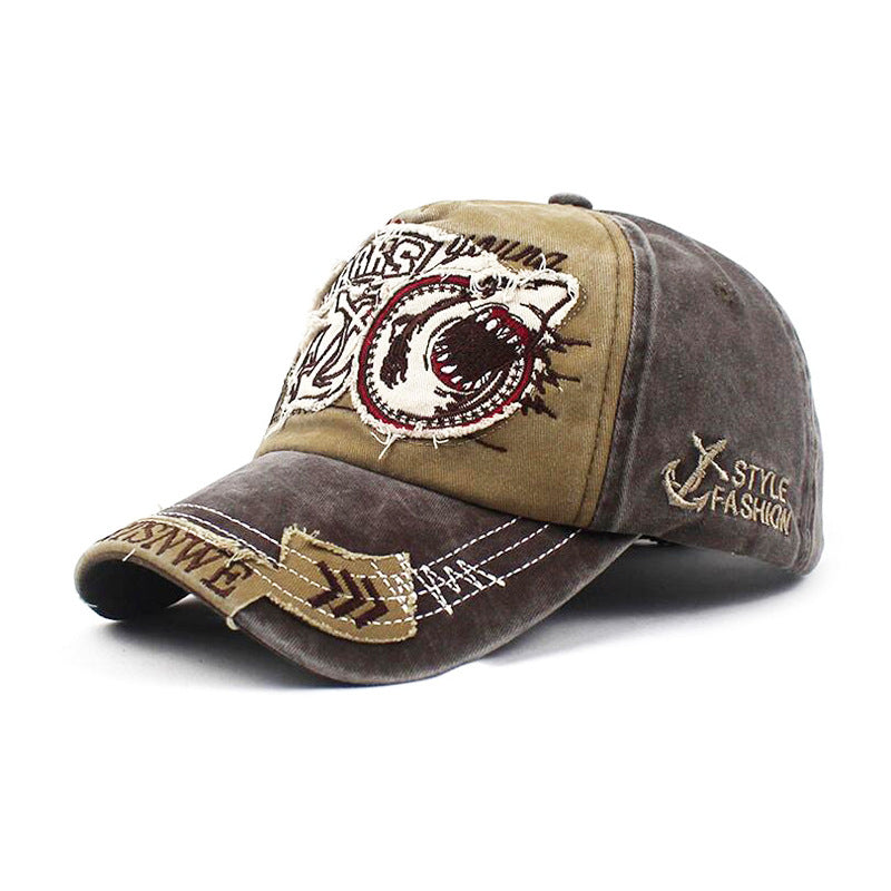 Wholesale washed hat shark embroidered baseball cap