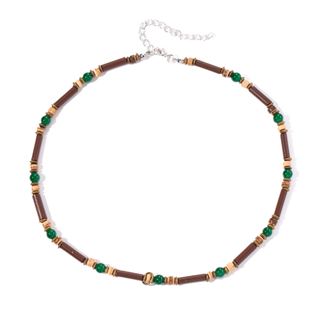 Wholesale Men' s Bohemian Wood Necklace with Zinc Alloy Pendant Retro Summer Gift