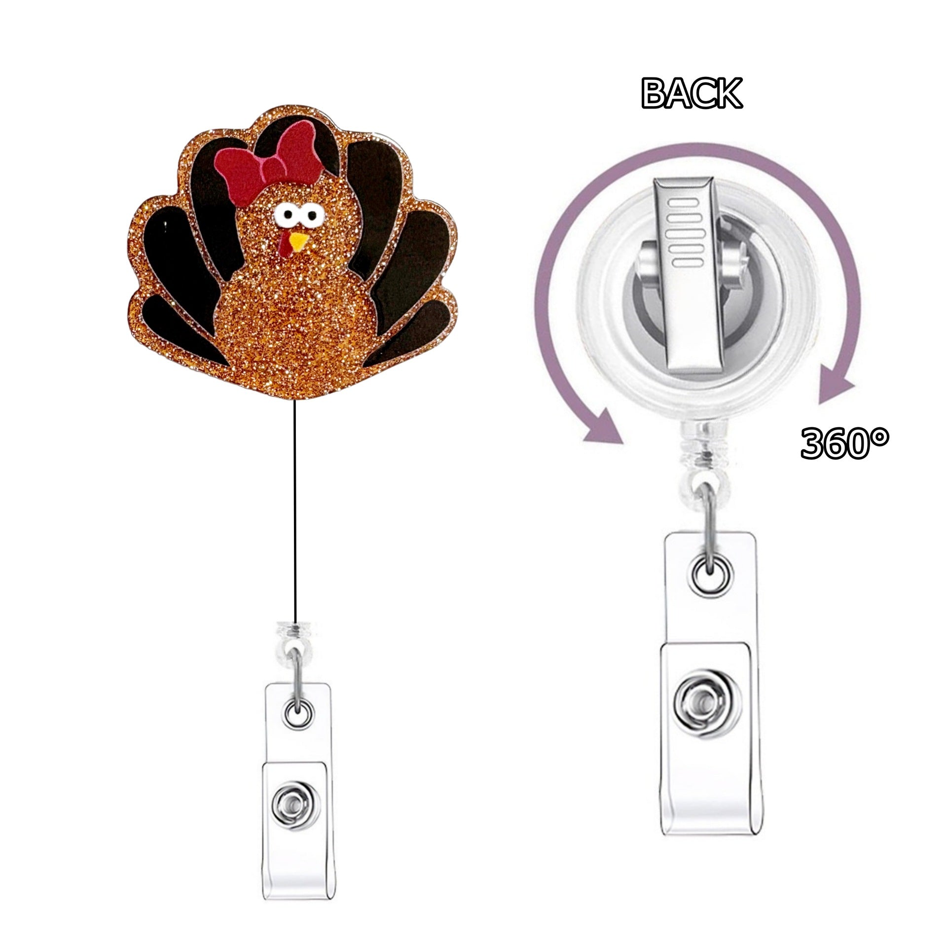 Wholesale Acrylic Red Leaf Thanksgiving Turkey Rotating Alligator Clip Badge