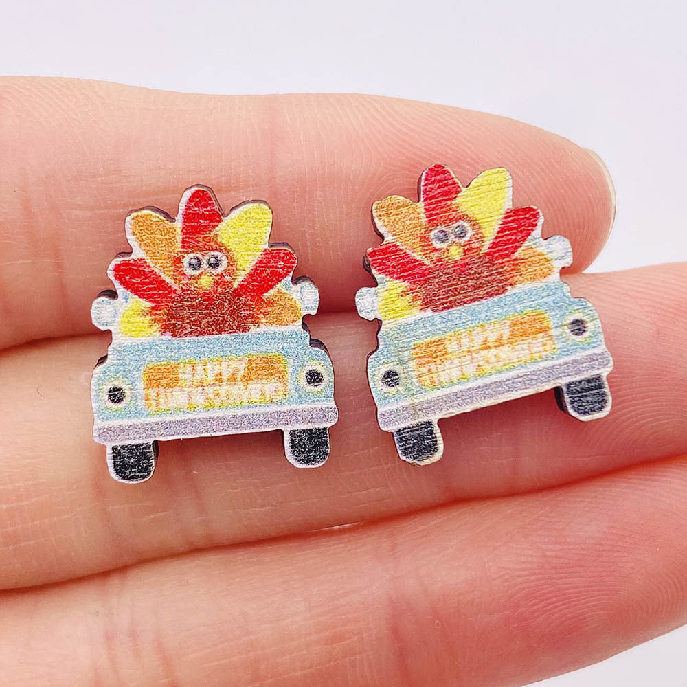 Wholesale Thanksgiving Day Pumpkin Coffee Mug Wood Earrings ACC-ES-PuCi003