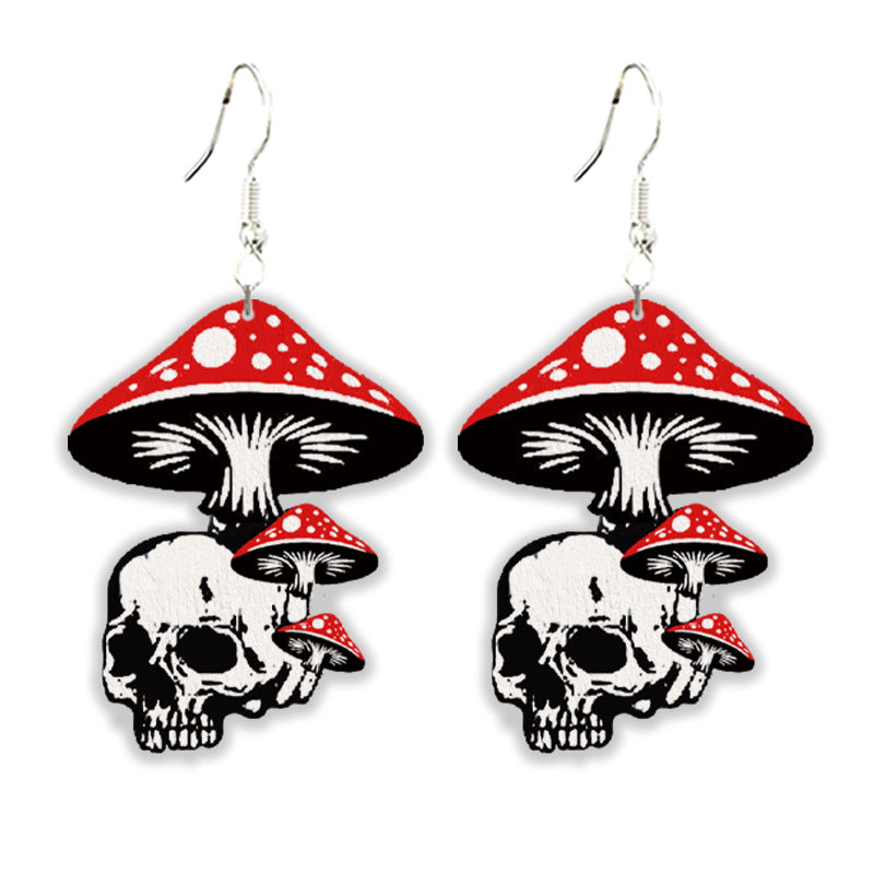 Wholesale 2 pairs/pack  Halloween Gothic Style Dark Moth Crow Black Cat Moon Wooden Skull Mushroom Earrings