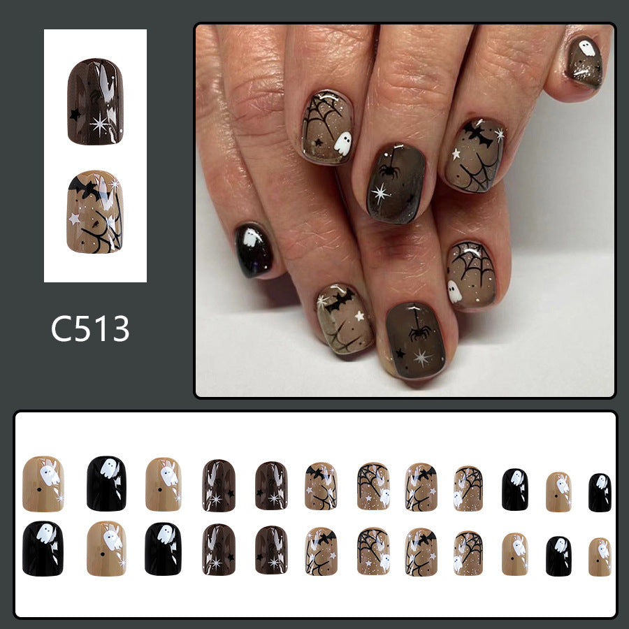 Wholesale 24 Pieces/box Ghost Bat Dark Halloween Press-on Nails Kits Nail Stickers ACC-NS-GuaiXL076