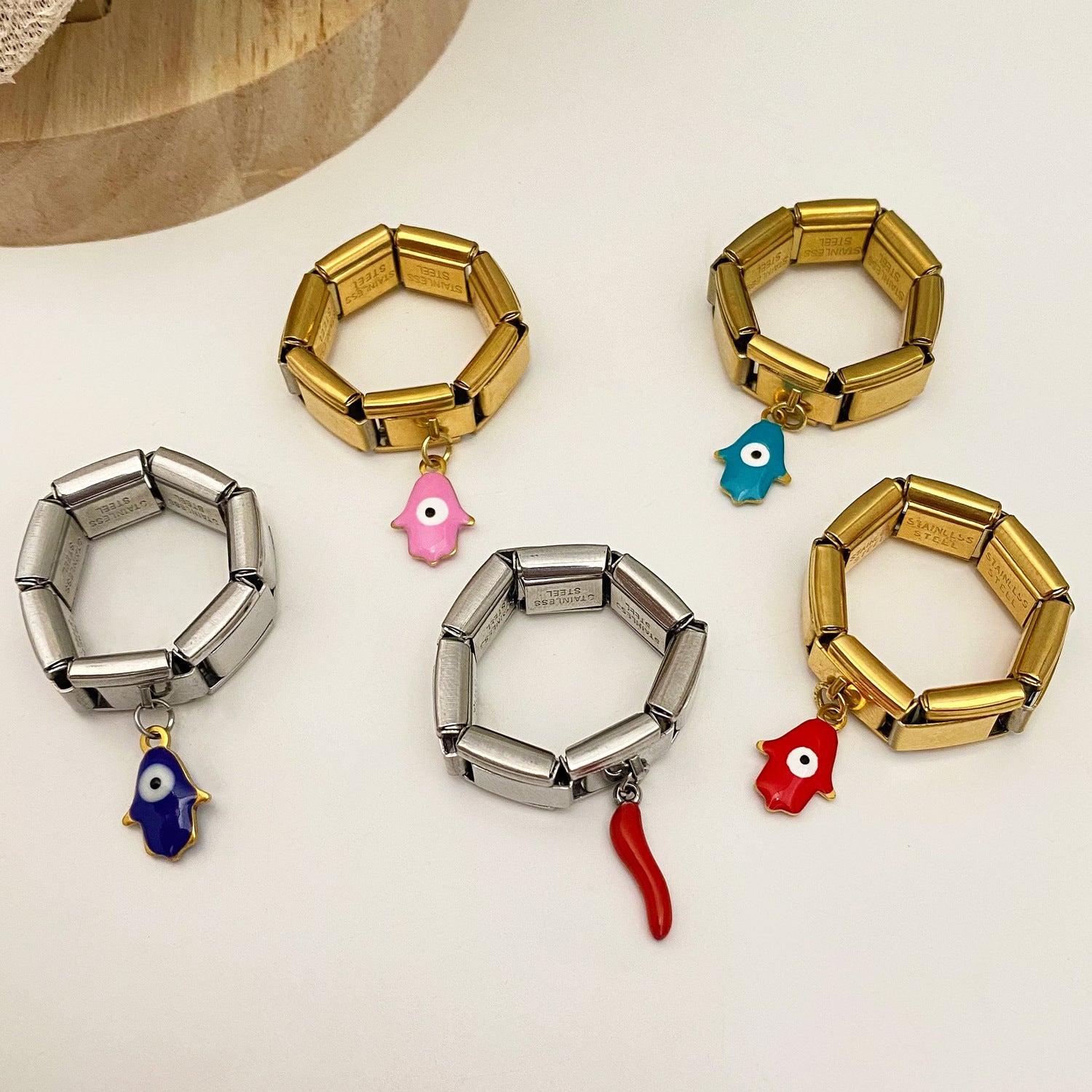 Wholesale oil-drip Devil Eye titanium steel square module ring