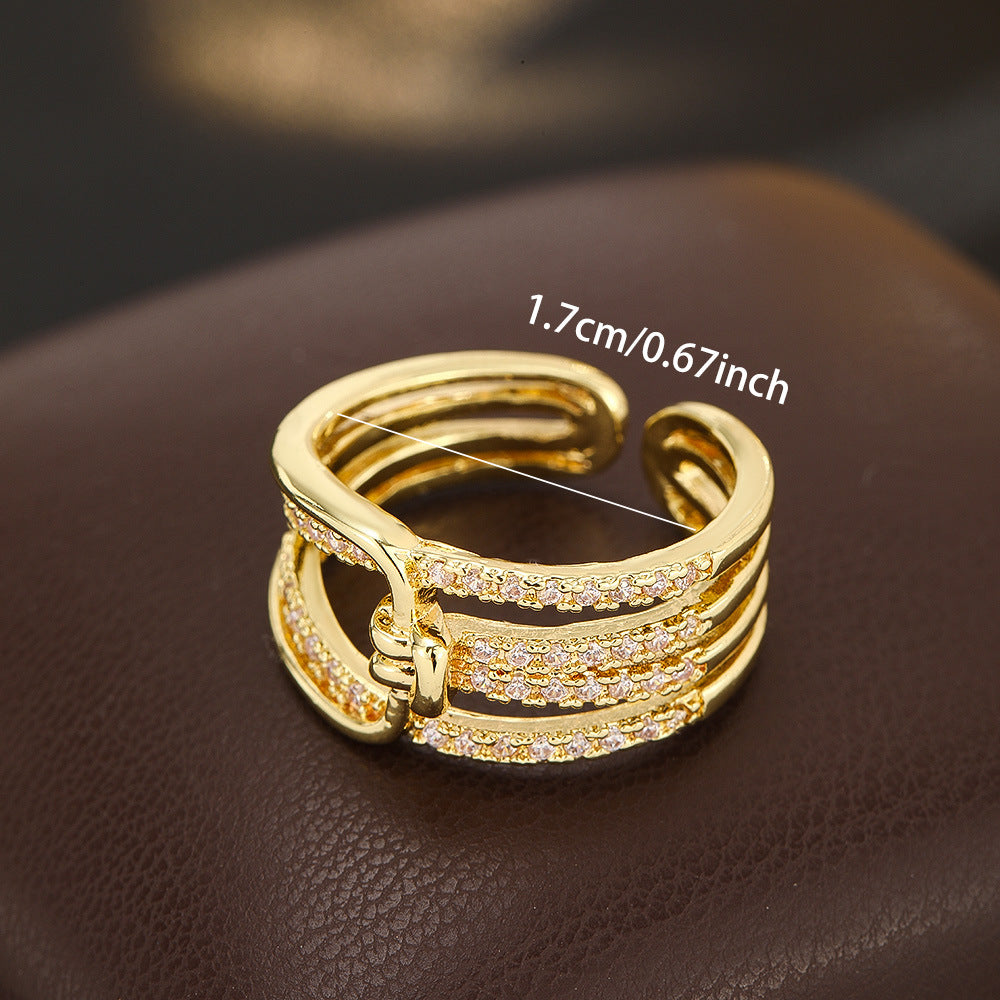 Wholesale Double Layer Zircon Flower Open Ring Gold Tone Women S Fashion Jewelry Accessory Boutique Resale Gift