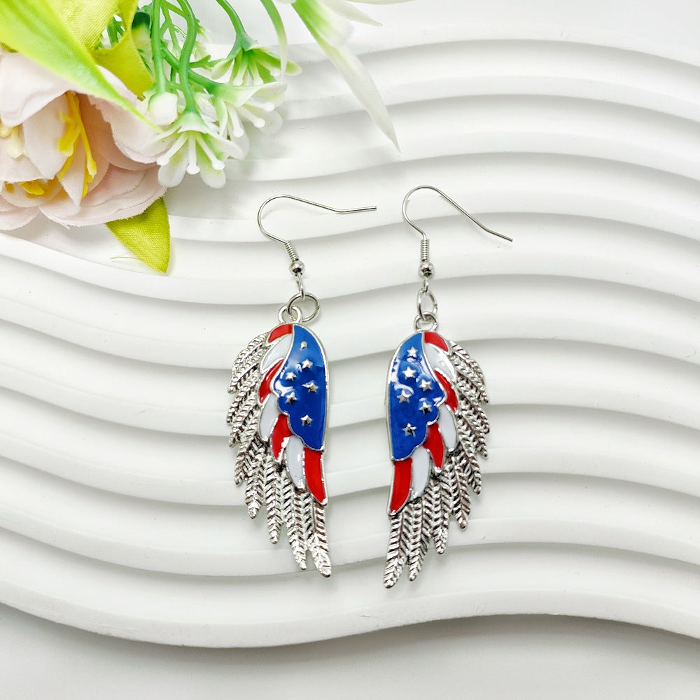 Wholesale American Independence Day USA Love Wings Zinc Alloy Earrings ACC-ES-Qiyu003