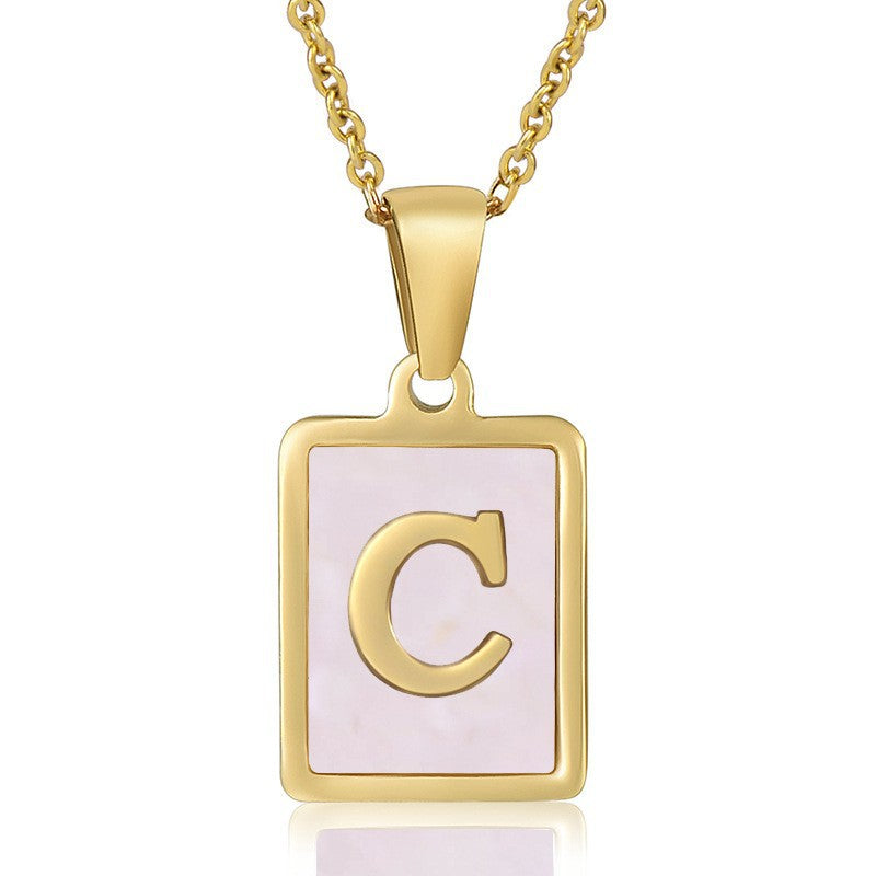 Wholesale Stainless Steel 26 English Letter Necklace 18K Natural Pink Shell Clavicle Chain ACC-NE-Zhongy007