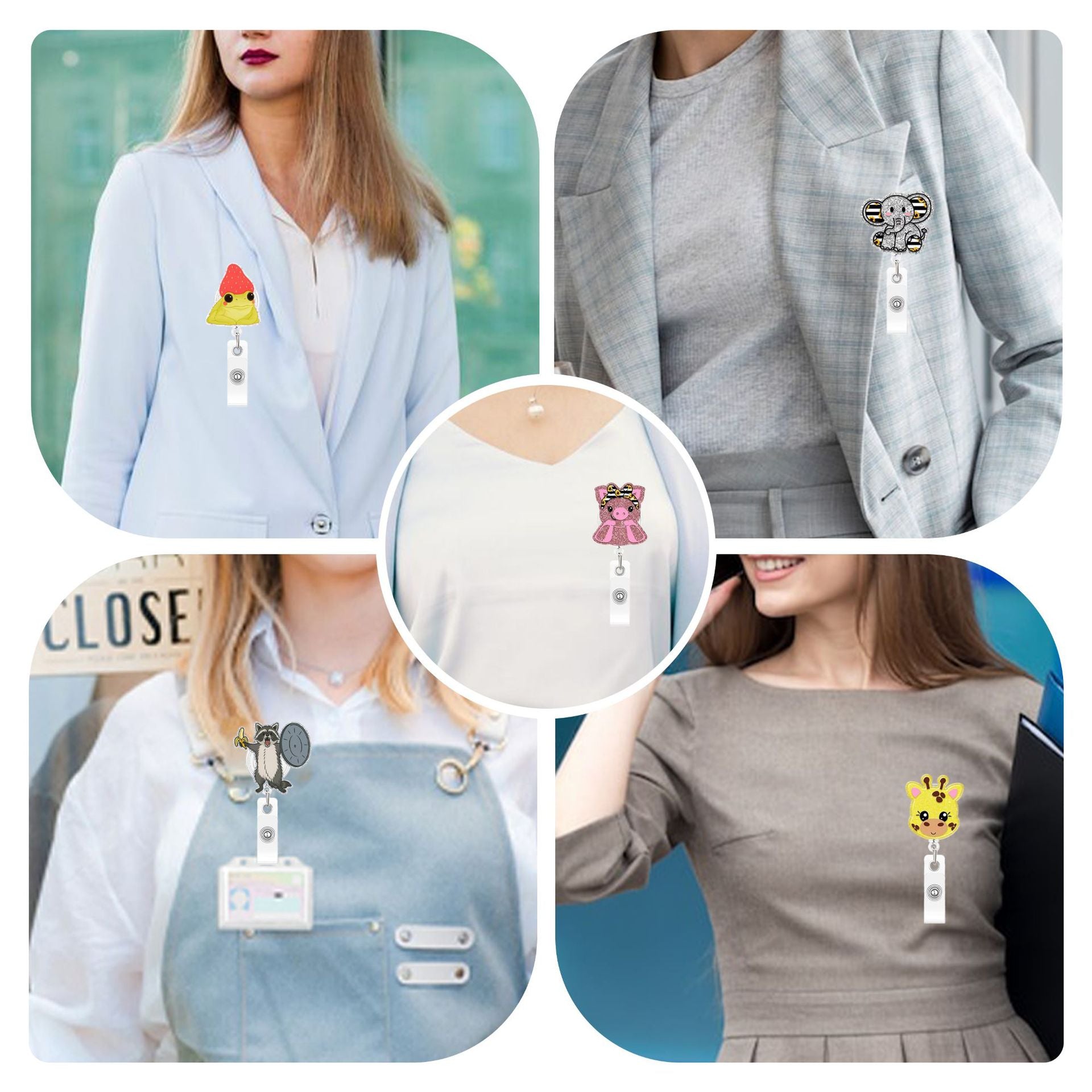 Wholesale Plastic Cartoon Animal Retractable Badge Holder Fun ID Card Holder Easy-Pull Buckle Fashion Accessory for Resale