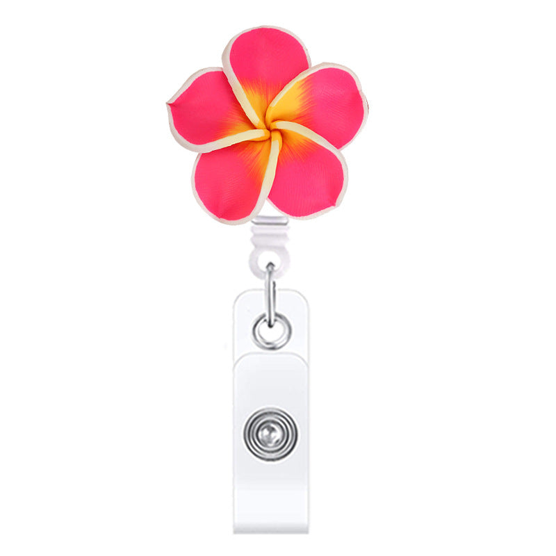 Wholesale Hawaiian Plumeria Badge Reel Handmade Soft y Flower – Casual Bag Charm or ID Accessory