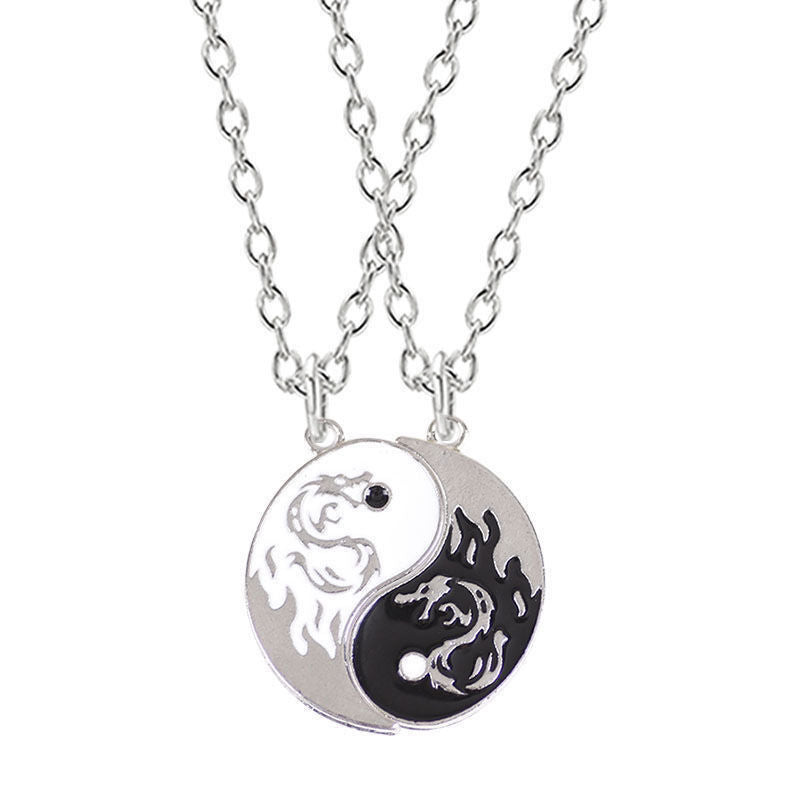 Wholesale Yin Yang Tai Chi Black and White Double Dragon Sweater Necklaces ACC-NE-Hany001