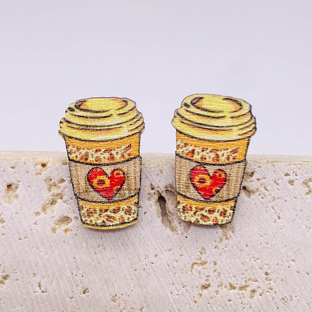 Wholesale Thanksgiving Day Pumpkin Coffee Mug Wood Earrings ACC-ES-PuCi003