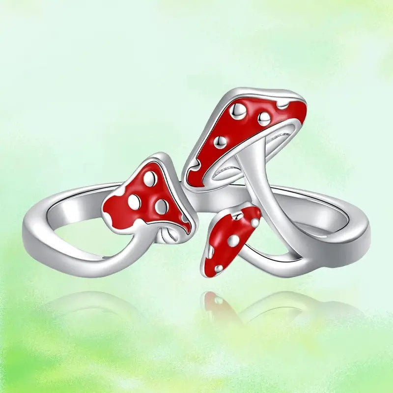 Wholesale Alloy Red Mushroom Ring Cute Simple Everyday Jewelry Accessory