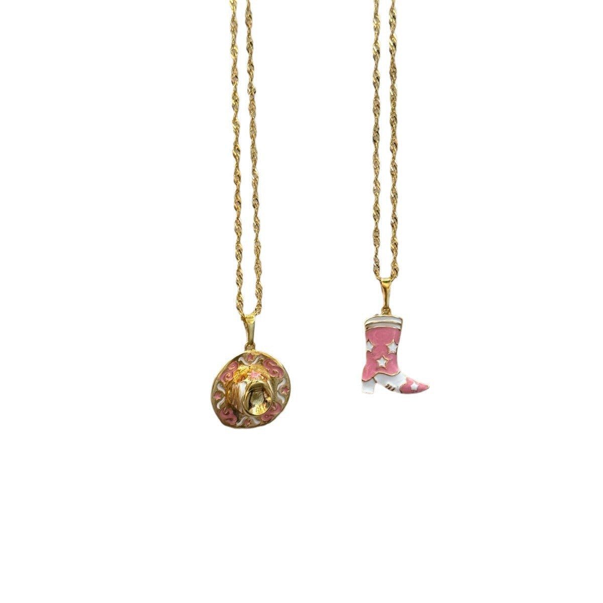 Wholesale Denim boots cowboy hat pendant necklace retro style jewelry furnace vacuum plating 18k gold