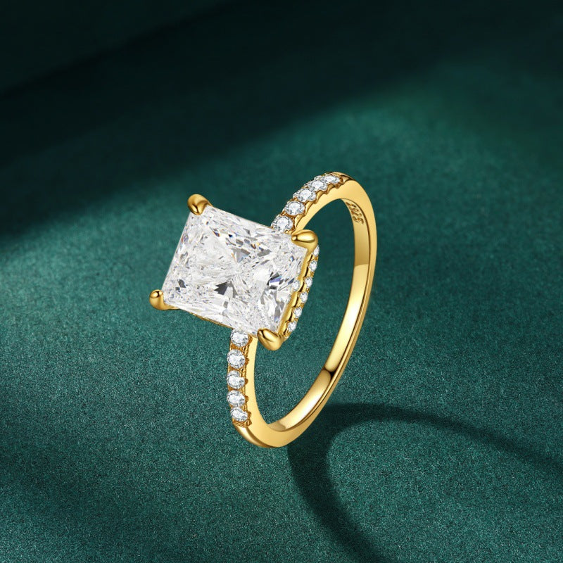 Wholesale square four claw inlaid S925 sterling silver zircon ring