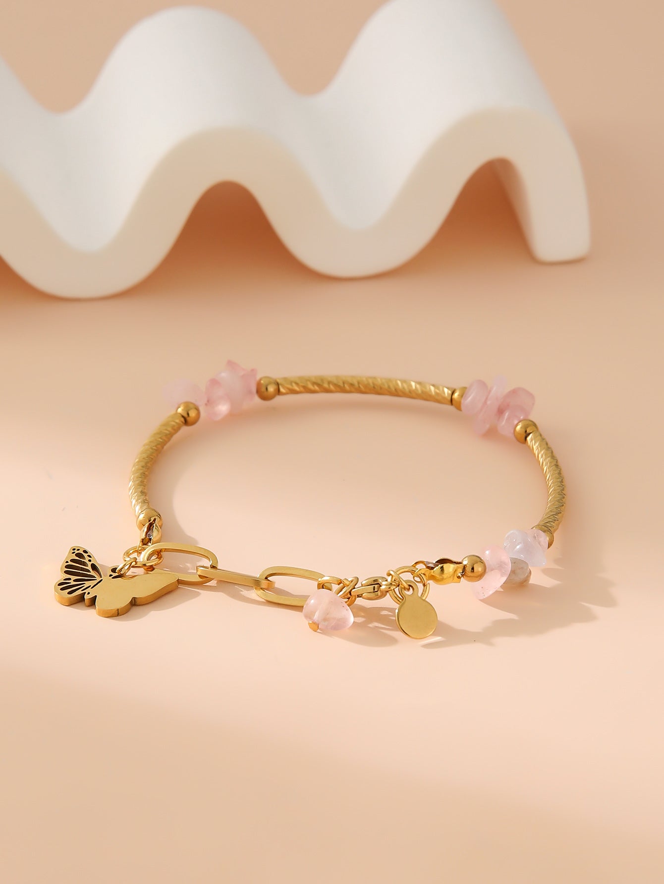 Wholesale  stainless steel color gravel butterfly pendant gold bracelet