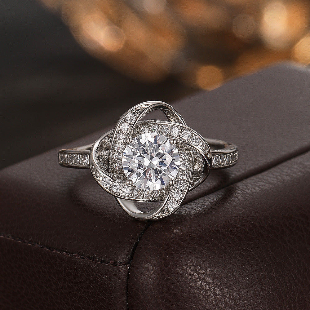 Wholesale Chic Zircon Simulated Moissanite Ring For Women Gold Tone Fashion Jewelry Accessory Boutique Resale Gift