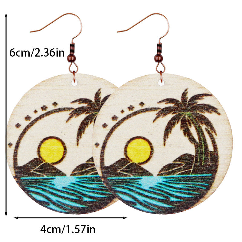 Wholesale Summer Ocean Wind Coconut Tree Sea Beach Wood Earrings ACC-ES-WeiAn006