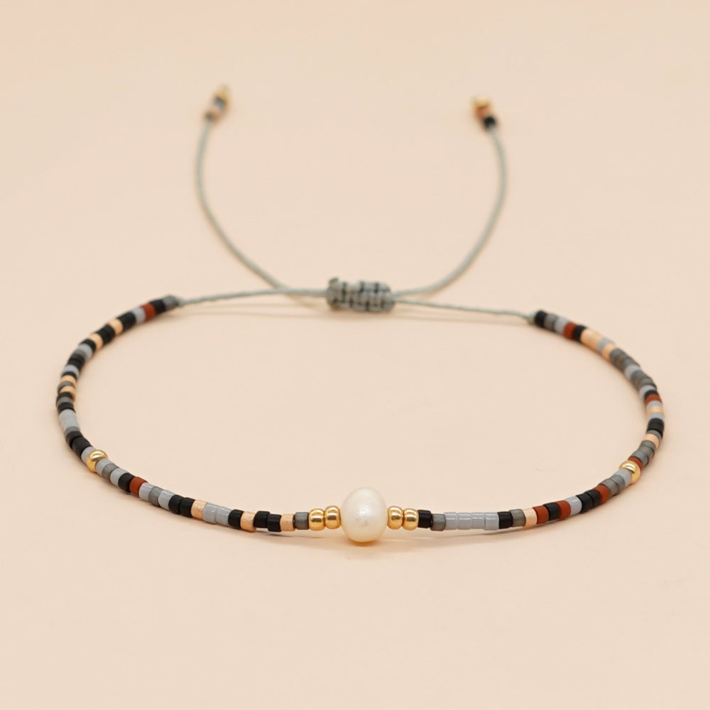 Bracelet de perles d'or des perles de riz en gros tissées à la main