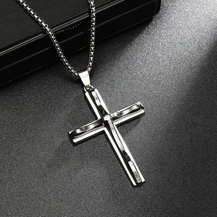 Wholesale  Two-color Cross Alloy Pendant Titanium Steel Necklace