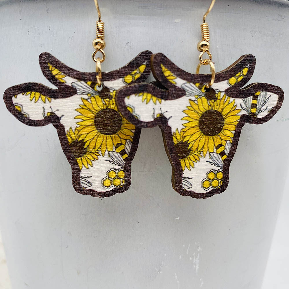 Wholesale Thanksgiving Sunflower Daisy Wood Earrings ACC-ES-ChenY080