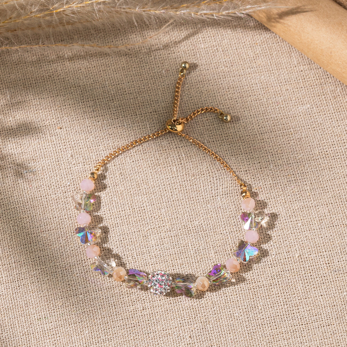 Wholesale Colorful gradient butterfly glass bead bracelet