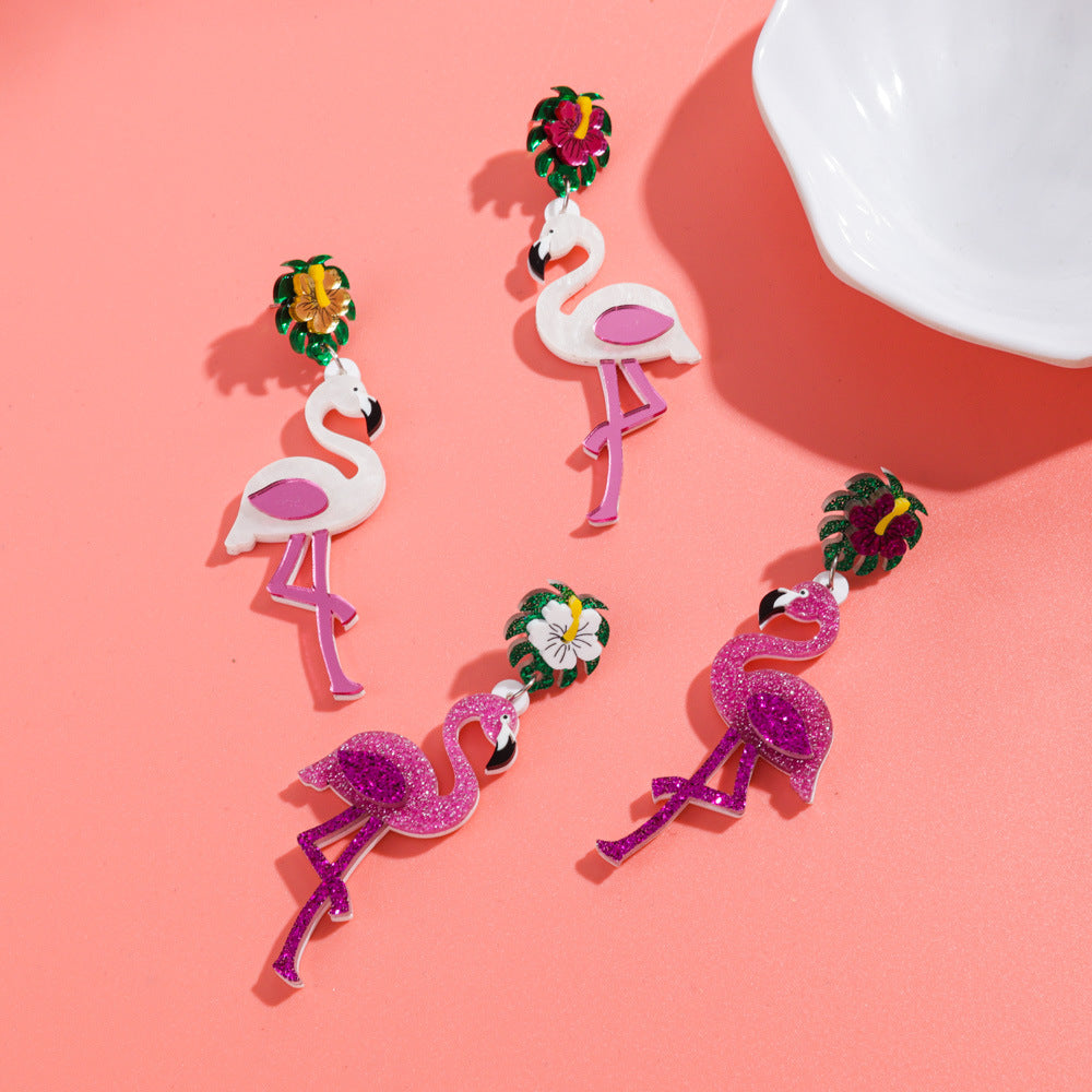Wholesale cute wind flamingo acrylic cartoon earrings