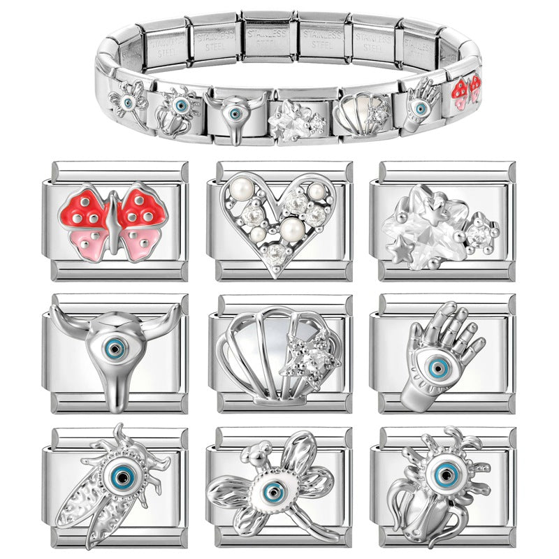 Wholesale 9mm Italian Charm Starter Bracelets DIY Evil Eye Series Stainless Steel Composable Bracelet