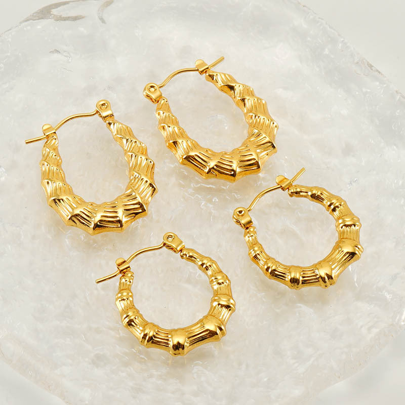 Wholesale Stainless Steel Earrings Bamboo Vintage Gold Plated Earrings ACC-ES-Zhongy005