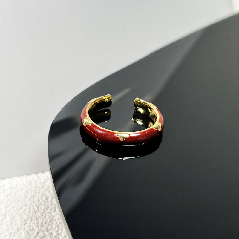 Wholesale Red Enamel Vintage  Drop Glaze Geometric Ring