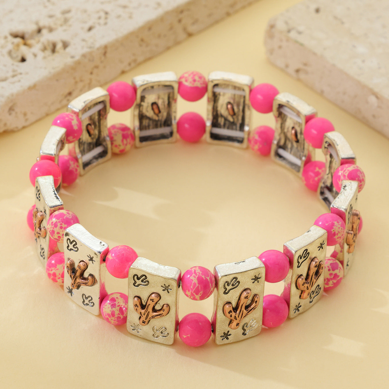 Wholesale Vintage Geometric Elastic Bead Bracelet,  Zinc Alloy,  Everyday Jewelry Accessory