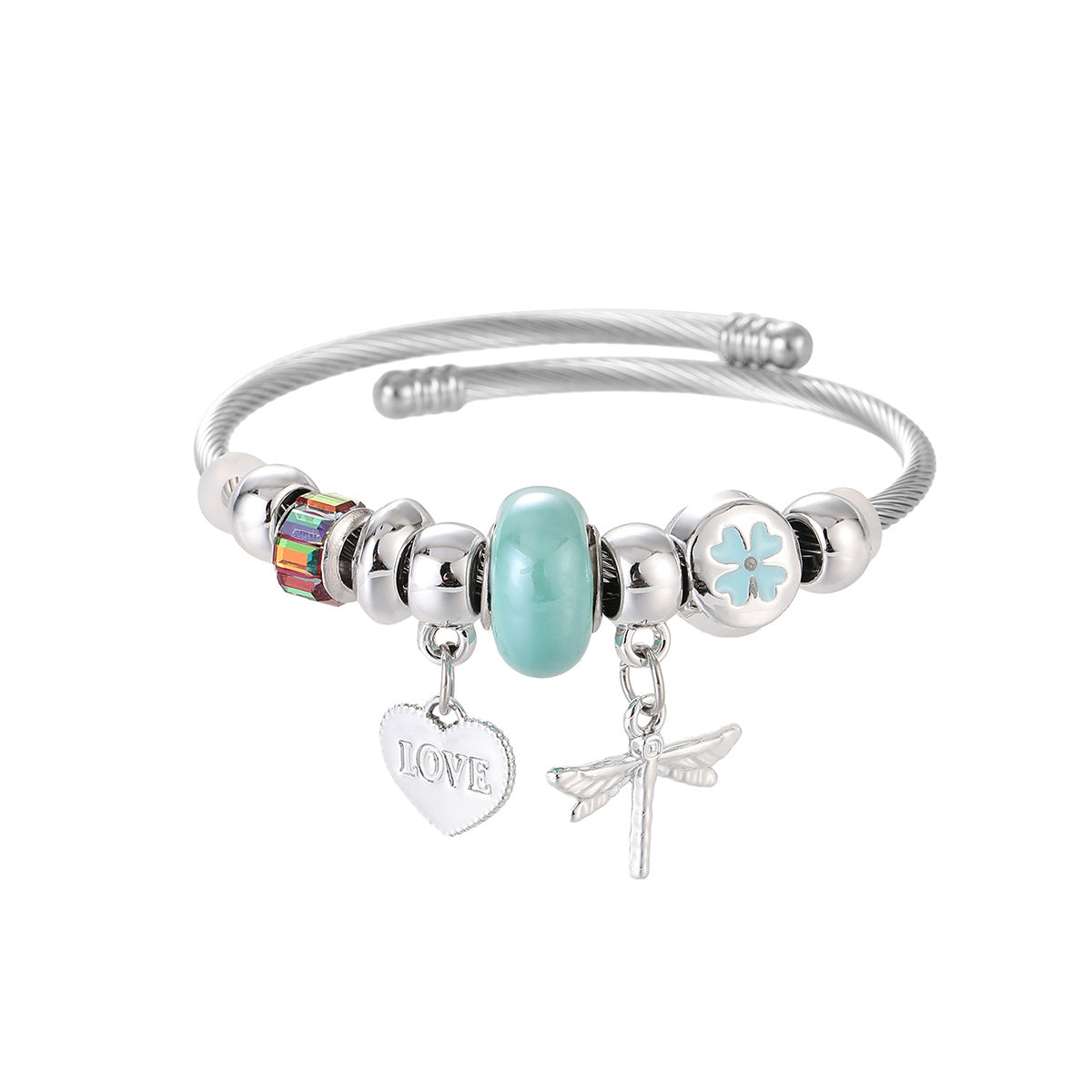 Wholesale Creative Alloy Dragonfly Stainless Steel Beaded Love Bracelet ACC-BT-jiax004